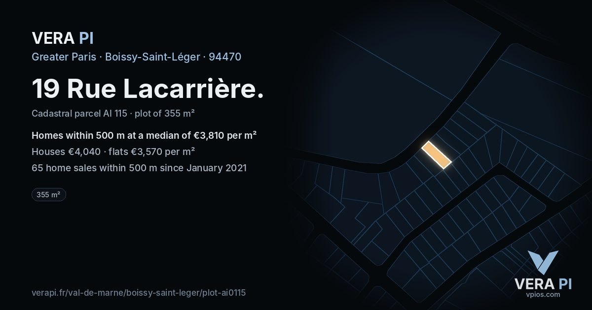 19 Rue Lacarrière, Boissy-Saint-Léger at night – the plot lit, the parcels around coloured by the prices near them