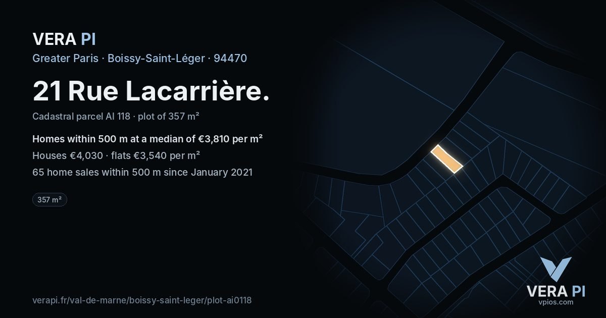 21 Rue Lacarrière, Boissy-Saint-Léger at night – the plot lit, the parcels around coloured by the prices near them