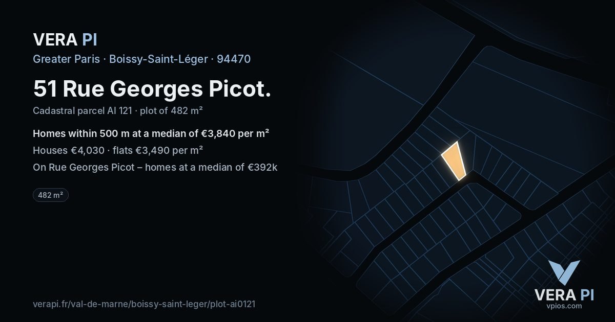 51 Rue Georges Picot, Boissy-Saint-Léger at night – the plot lit, the parcels around coloured by the prices near them