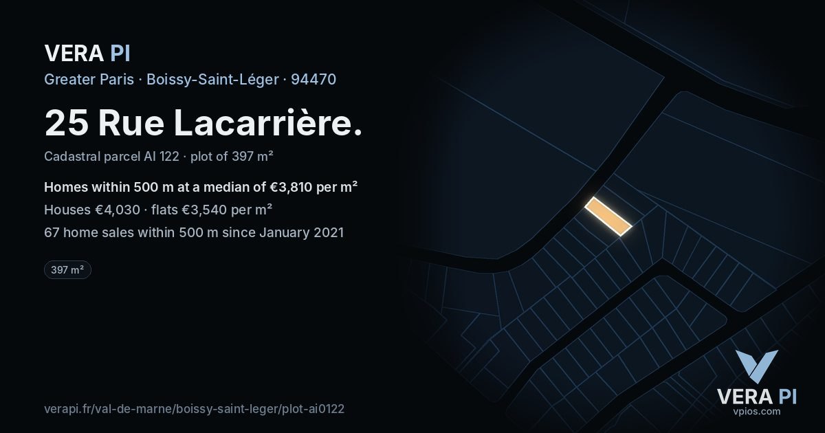25 Rue Lacarrière, Boissy-Saint-Léger at night – the plot lit, the parcels around coloured by the prices near them