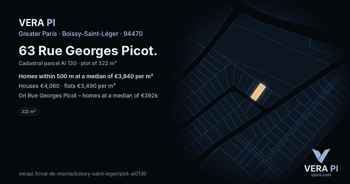 63 Rue Georges Picot, Boissy-Saint-Léger at night – the plot lit, the parcels around coloured by the prices near them