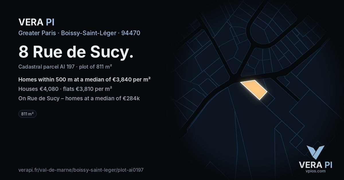 8 Rue de Sucy, Boissy-Saint-Léger at night – the plot lit, the parcels around coloured by the prices near them