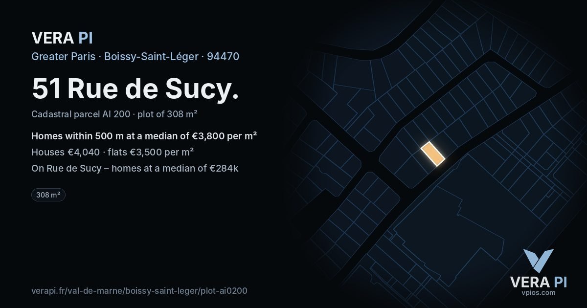51 Rue de Sucy, Boissy-Saint-Léger at night – the plot lit, the parcels around coloured by the prices near them