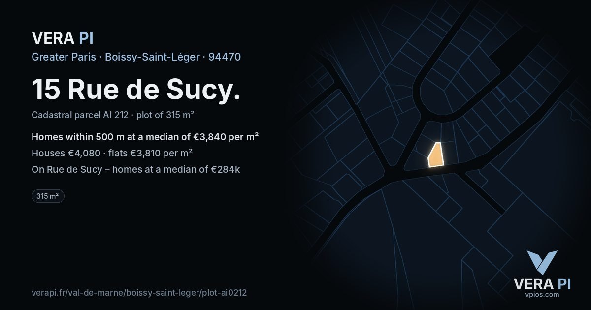 15 Rue de Sucy, Boissy-Saint-Léger at night – the plot lit, the parcels around coloured by the prices near them