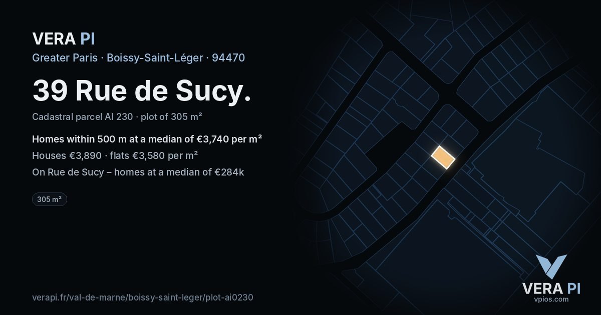 39 Rue de Sucy, Boissy-Saint-Léger at night – the plot lit, the parcels around coloured by the prices near them