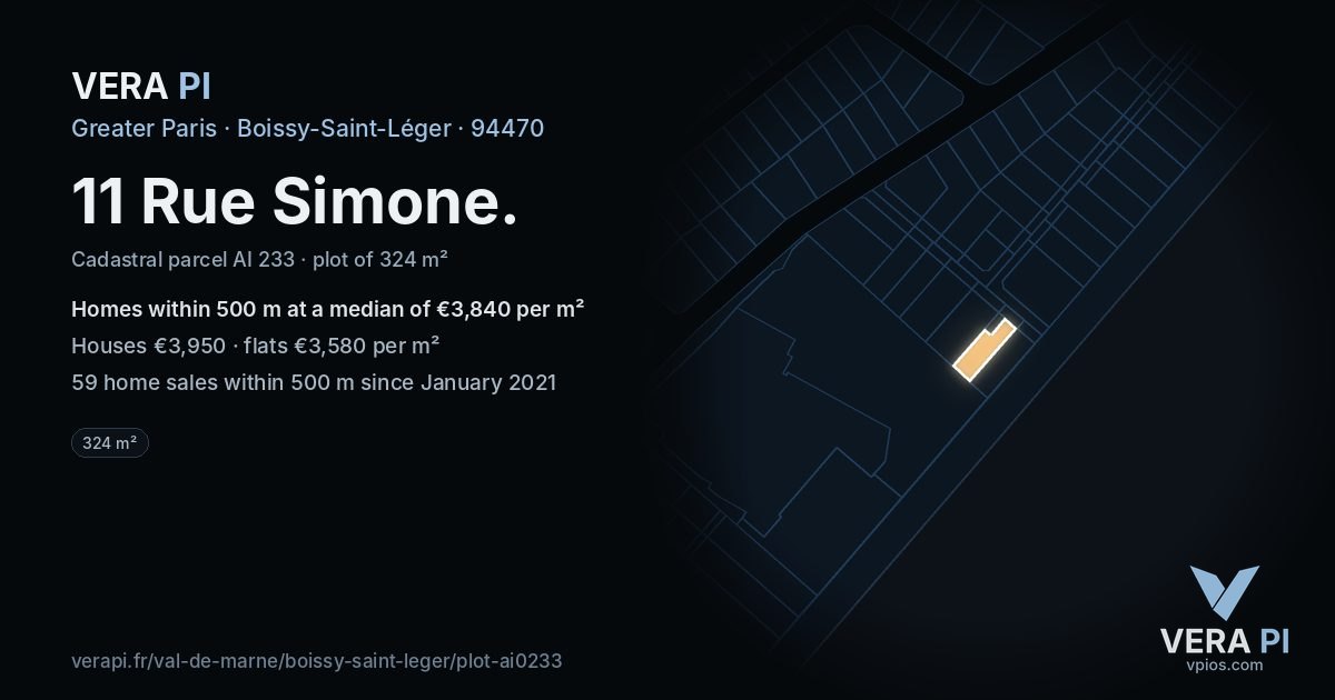11 Rue Simone, Boissy-Saint-Léger at night – the plot lit, the parcels around coloured by the prices near them