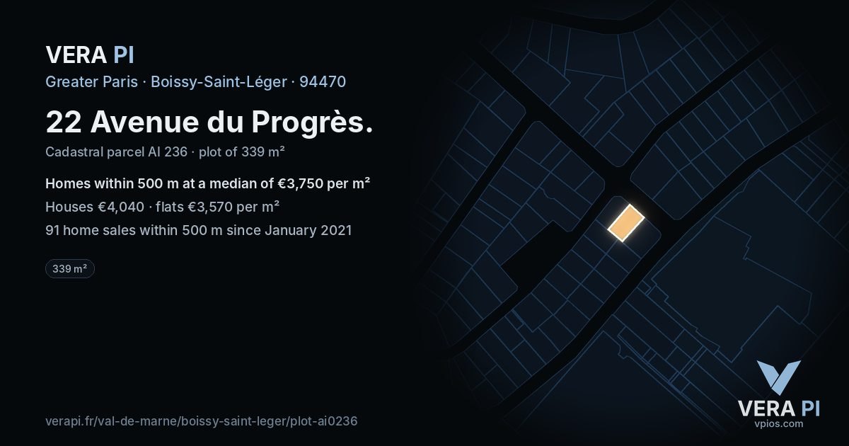 22 Avenue du Progrès, Boissy-Saint-Léger at night – the plot lit, the parcels around coloured by the prices near them