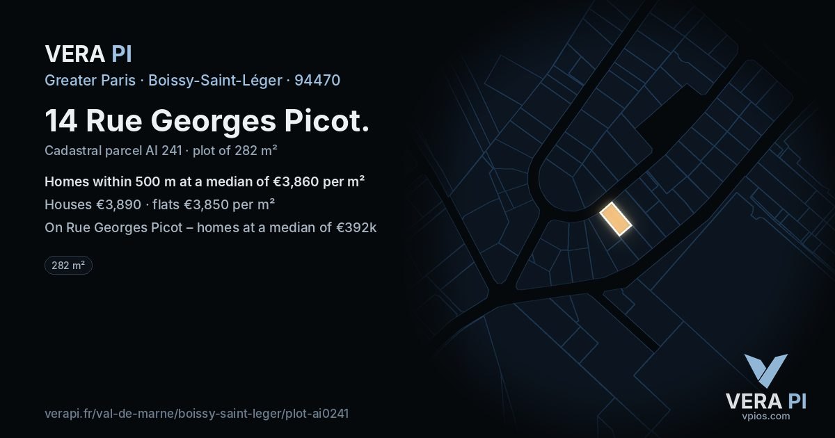 14 Rue Georges Picot, Boissy-Saint-Léger at night – the plot lit, the parcels around coloured by the prices near them