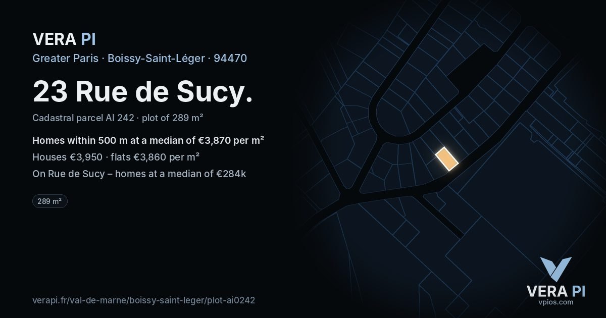 23 Rue de Sucy, Boissy-Saint-Léger at night – the plot lit, the parcels around coloured by the prices near them