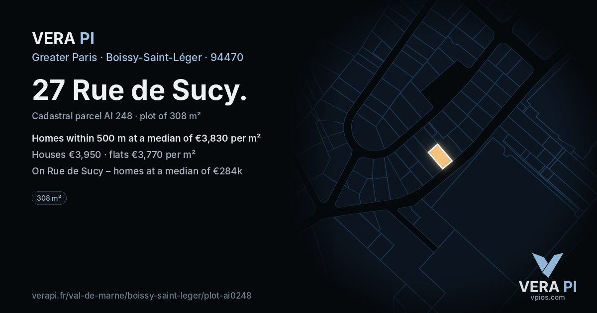 27 Rue de Sucy, Boissy-Saint-Léger at night – the plot lit, the parcels around coloured by the prices near them