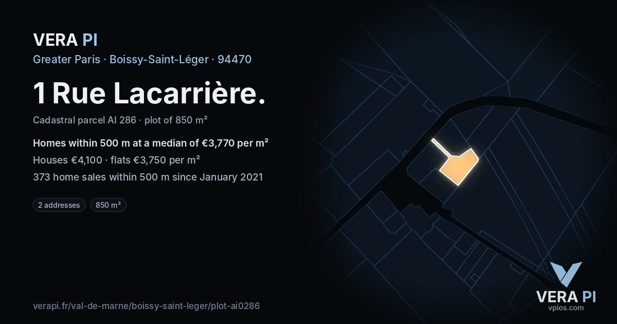 1 Rue Lacarrière, Boissy-Saint-Léger at night – the plot lit, the parcels around coloured by the prices near them