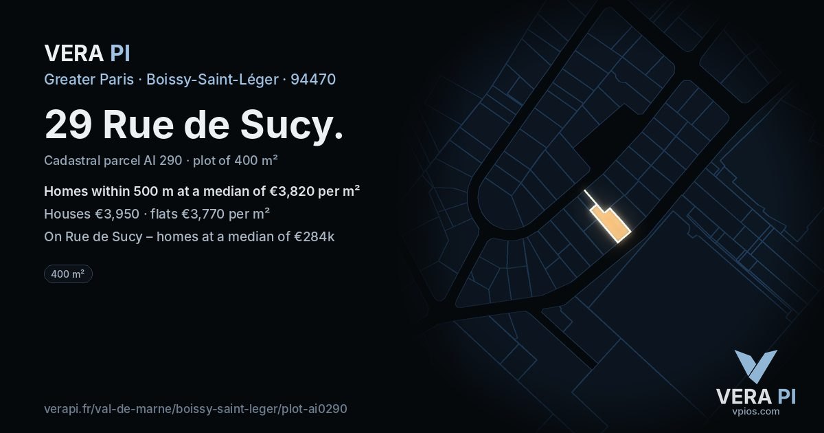29 Rue de Sucy, Boissy-Saint-Léger at night – the plot lit, the parcels around coloured by the prices near them