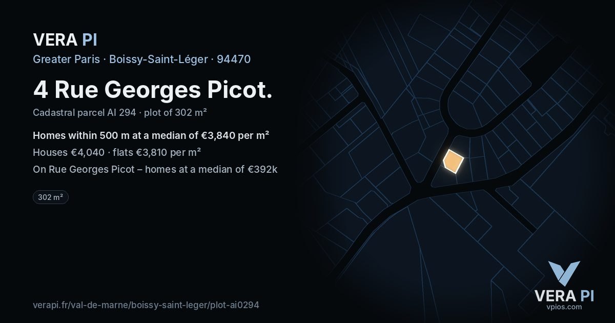 4 Rue Georges Picot, Boissy-Saint-Léger at night – the plot lit, the parcels around coloured by the prices near them