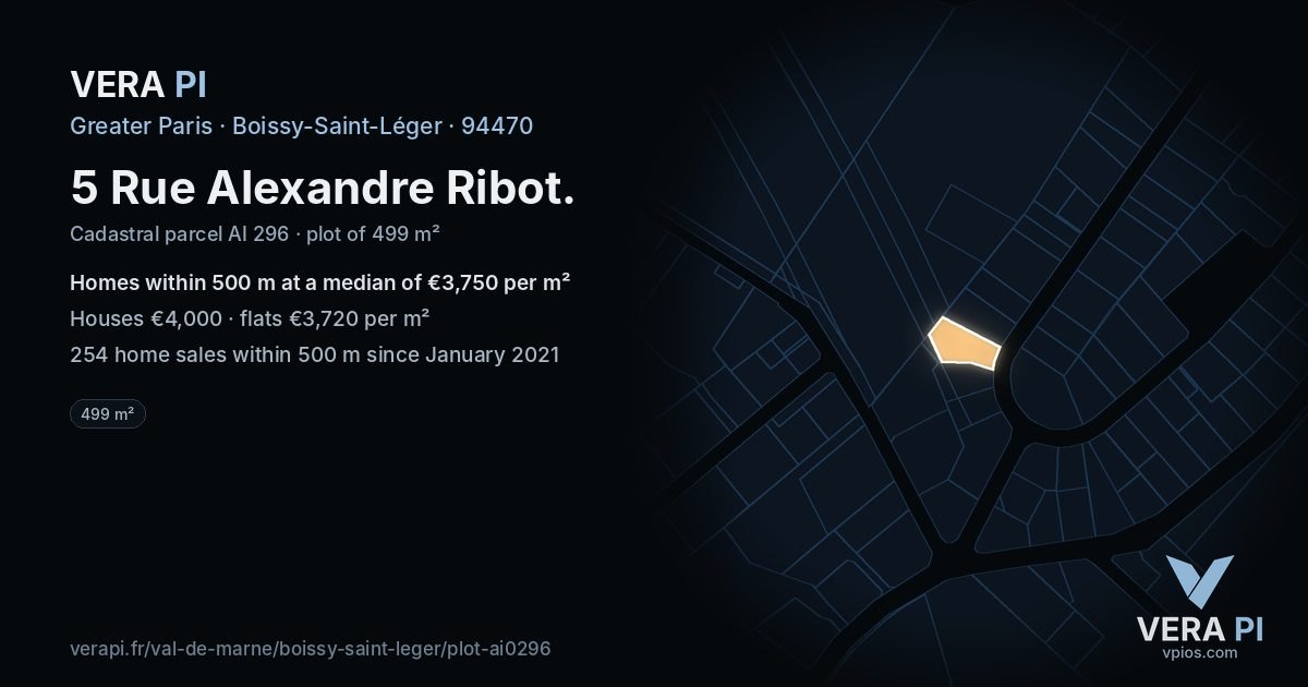 5 Rue Alexandre Ribot, Boissy-Saint-Léger at night – the plot lit, the parcels around coloured by the prices near them