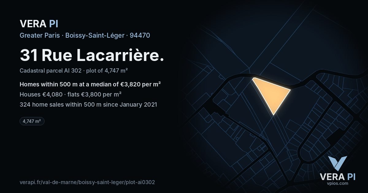 31 Rue Lacarrière, Boissy-Saint-Léger at night – the plot lit, the parcels around coloured by the prices near them