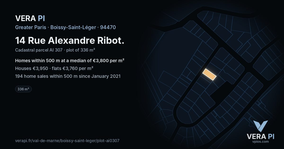 14 Rue Alexandre Ribot, Boissy-Saint-Léger at night – the plot lit, the parcels around coloured by the prices near them