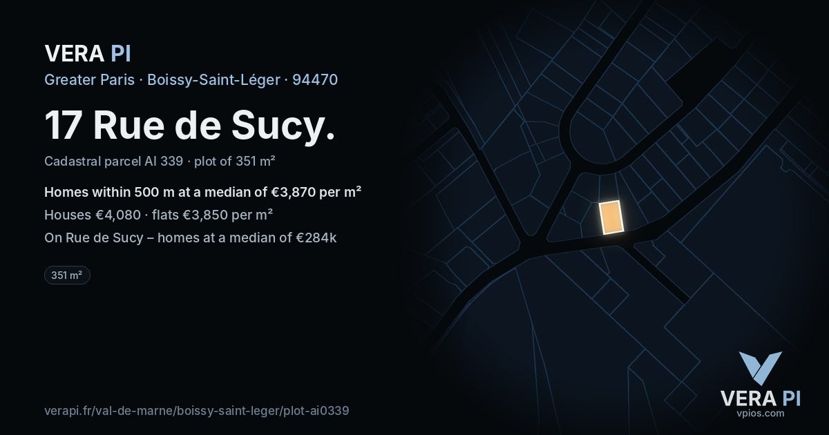 17 Rue de Sucy, Boissy-Saint-Léger at night – the plot lit, the parcels around coloured by the prices near them
