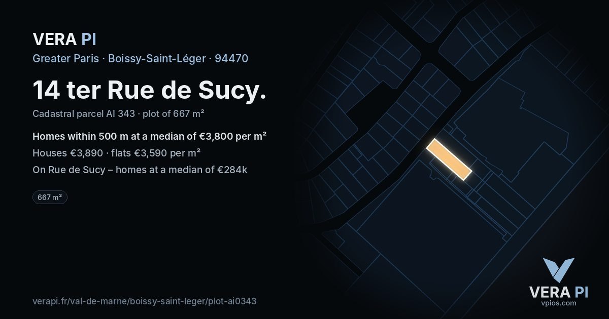 14 ter Rue de Sucy, Boissy-Saint-Léger at night – the plot lit, the parcels around coloured by the prices near them