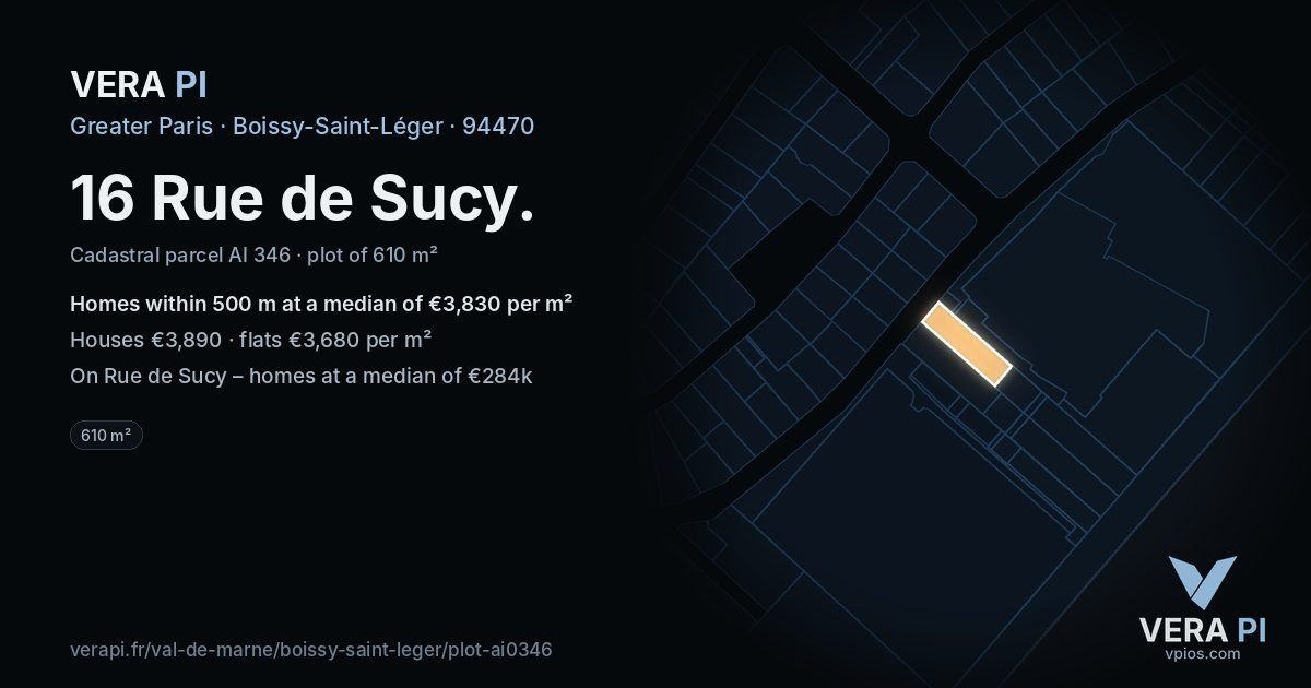 16 Rue de Sucy, Boissy-Saint-Léger at night – the plot lit, the parcels around coloured by the prices near them