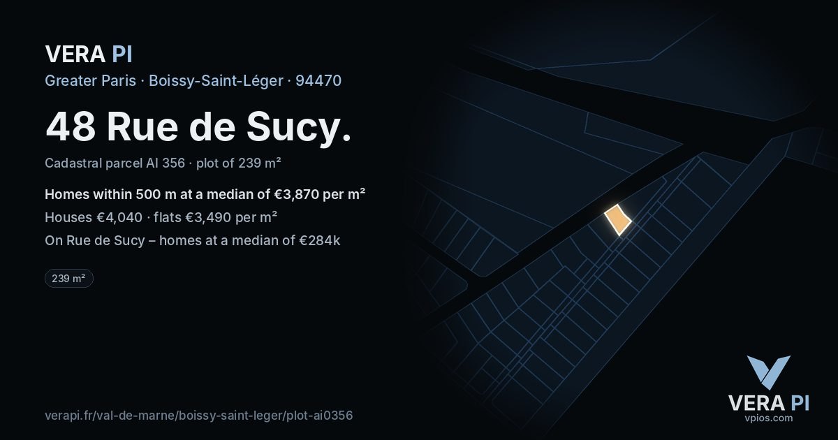 48 Rue de Sucy, Boissy-Saint-Léger at night – the plot lit, the parcels around coloured by the prices near them