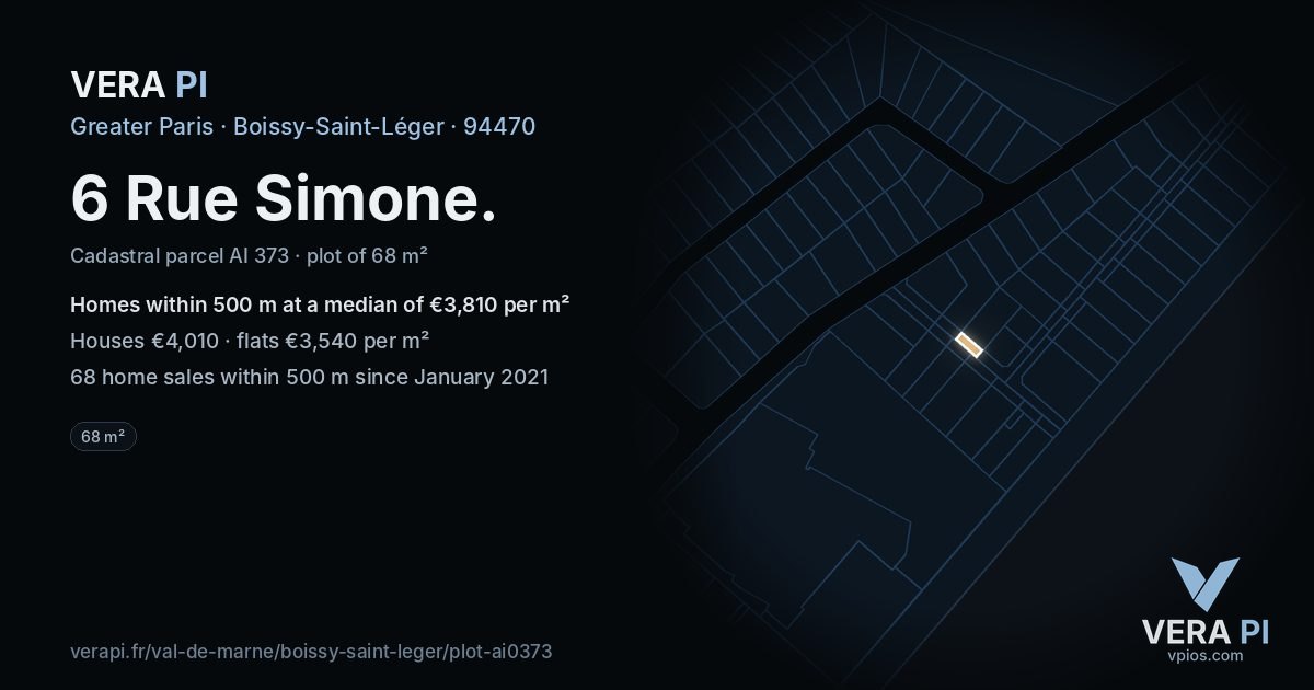 6 Rue Simone, Boissy-Saint-Léger at night – the plot lit, the parcels around coloured by the prices near them