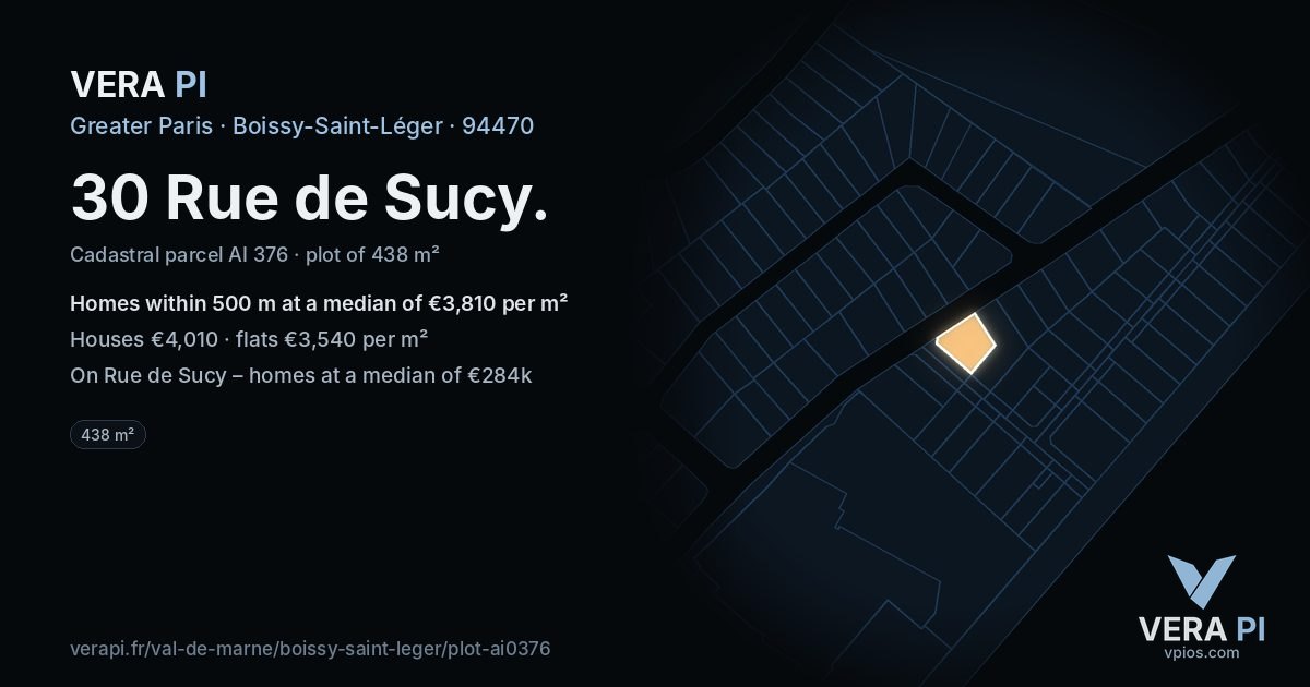 30 Rue de Sucy, Boissy-Saint-Léger at night – the plot lit, the parcels around coloured by the prices near them