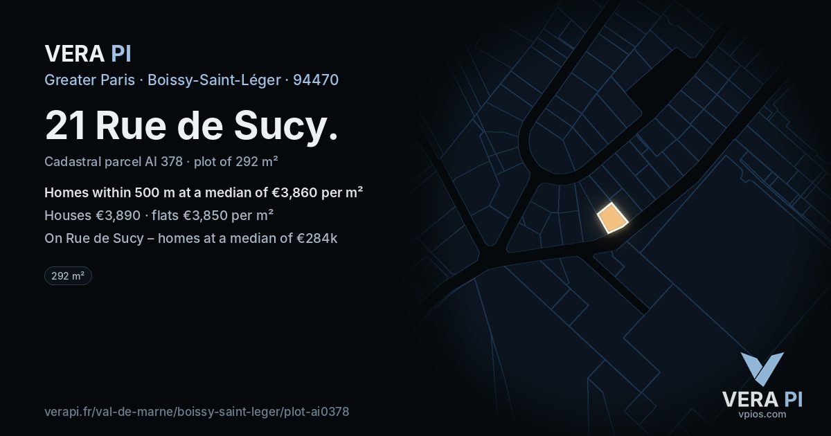 21 Rue de Sucy, Boissy-Saint-Léger at night – the plot lit, the parcels around coloured by the prices near them