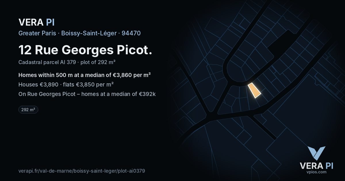 12 Rue Georges Picot, Boissy-Saint-Léger at night – the plot lit, the parcels around coloured by the prices near them