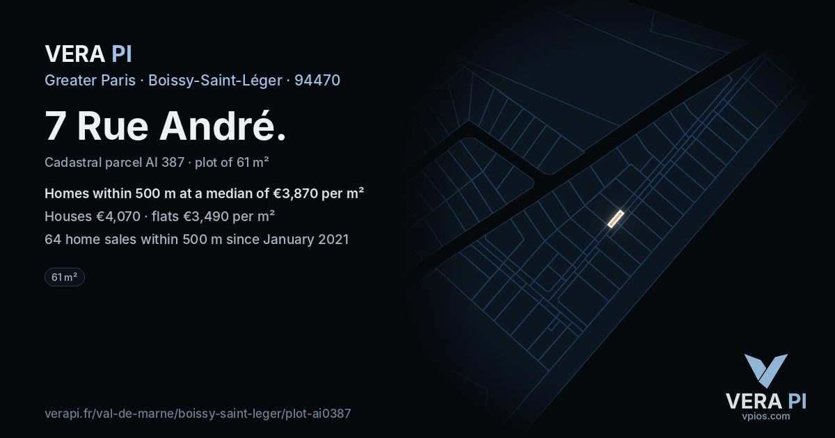 7 Rue André, Boissy-Saint-Léger at night – the plot lit, the parcels around coloured by the prices near them