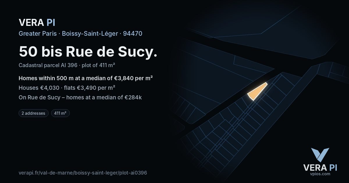 50 bis Rue de Sucy, Boissy-Saint-Léger at night – the plot lit, the parcels around coloured by the prices near them