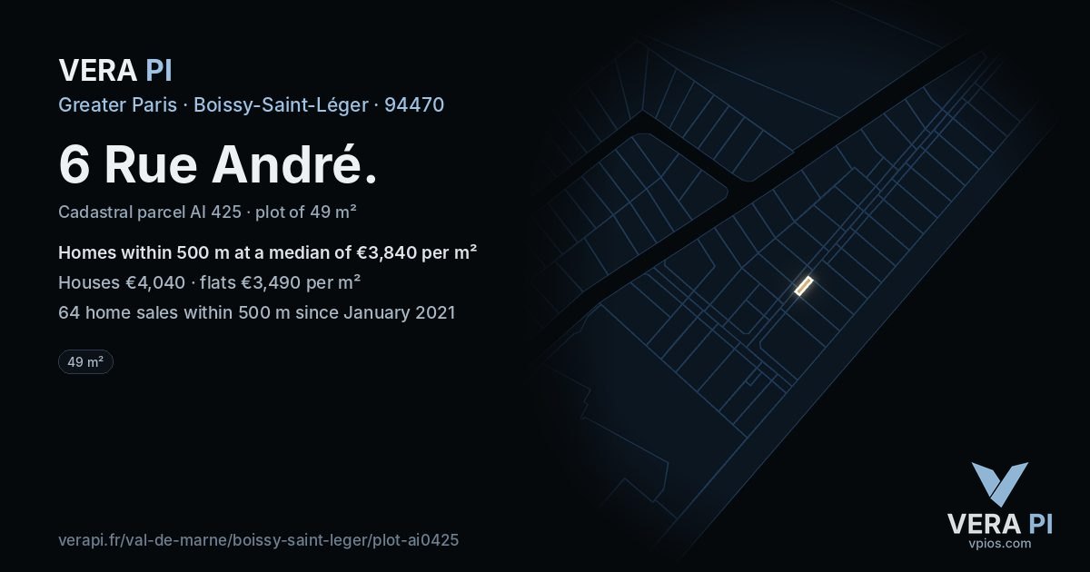 6 Rue André, Boissy-Saint-Léger at night – the plot lit, the parcels around coloured by the prices near them
