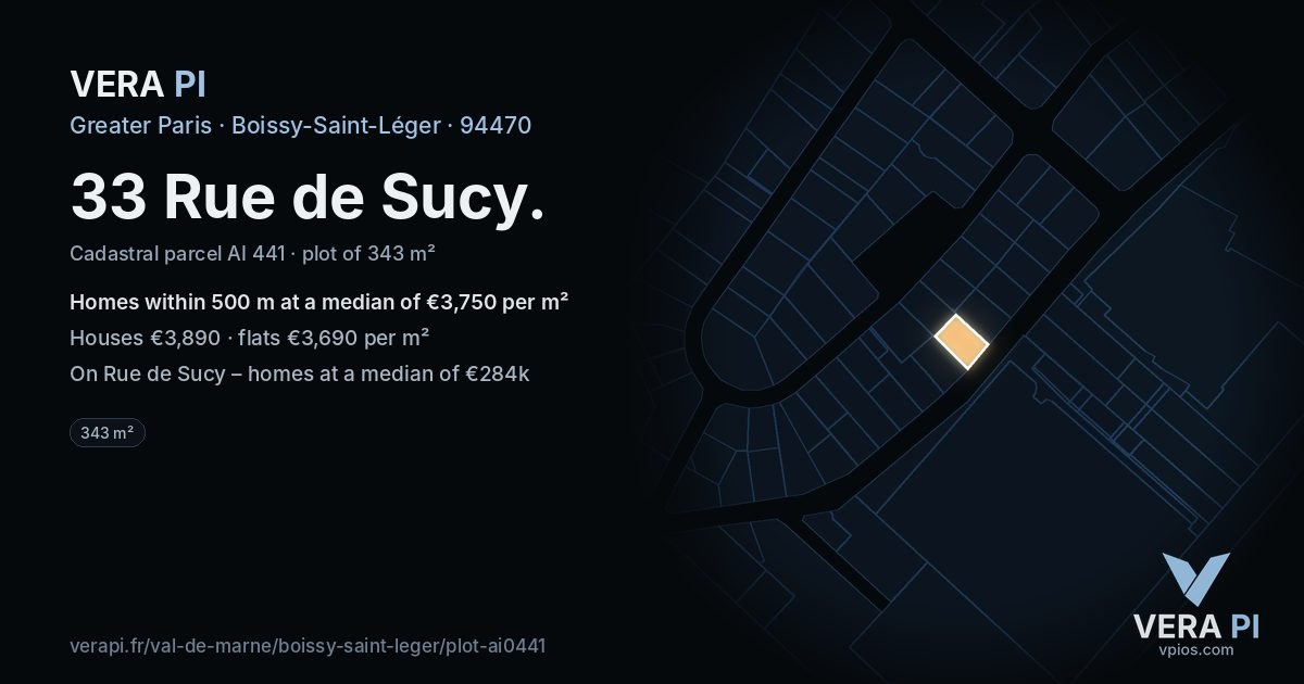 33 Rue de Sucy, Boissy-Saint-Léger at night – the plot lit, the parcels around coloured by the prices near them