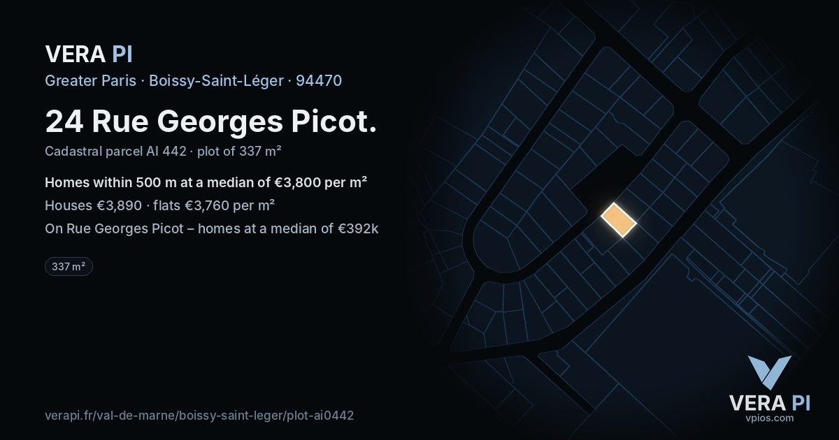 24 Rue Georges Picot, Boissy-Saint-Léger at night – the plot lit, the parcels around coloured by the prices near them