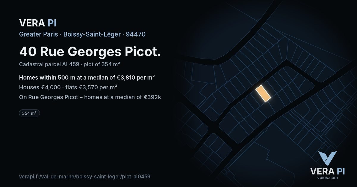 40 Rue Georges Picot, Boissy-Saint-Léger at night – the plot lit, the parcels around coloured by the prices near them