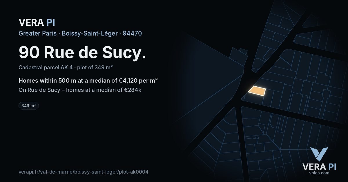 90 Rue de Sucy, Boissy-Saint-Léger at night – the plot lit, the parcels around coloured by the prices near them