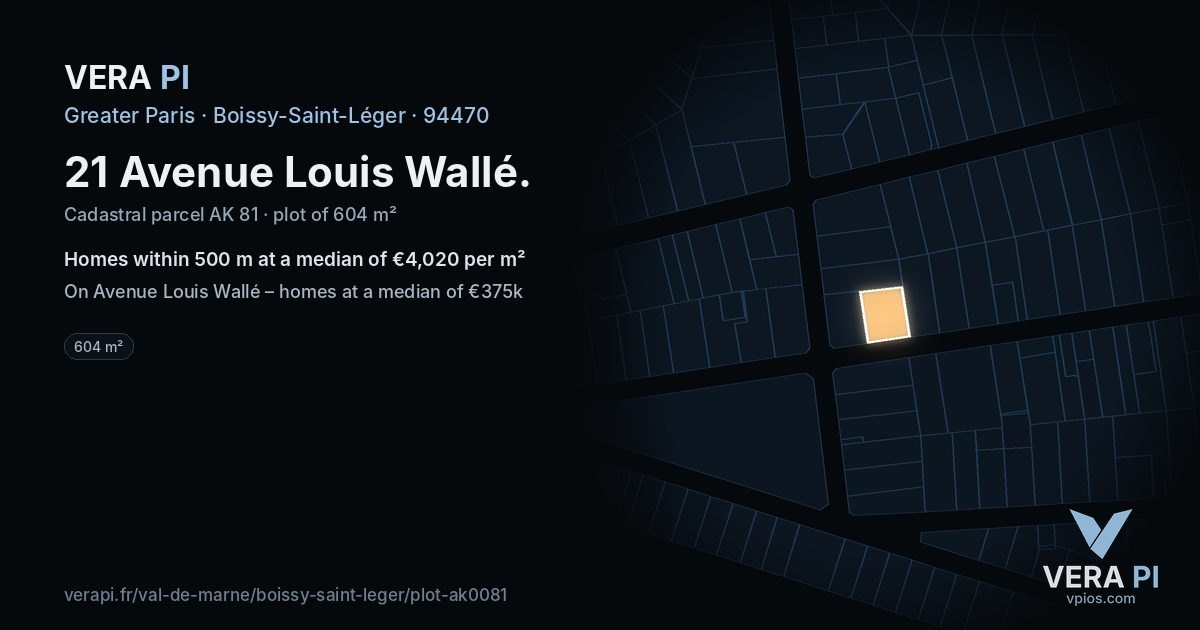 21 Avenue Louis Wallé, Boissy-Saint-Léger at night – the plot lit, the parcels around coloured by the prices near them