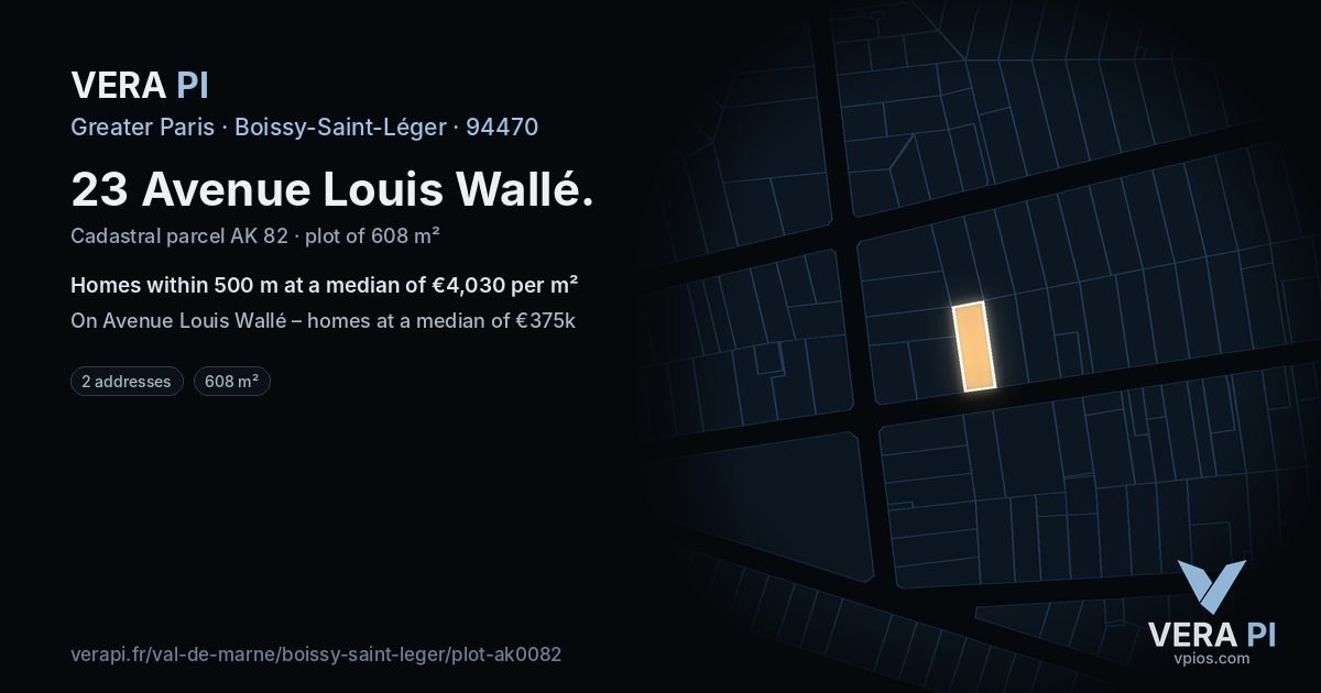 23 Avenue Louis Wallé, Boissy-Saint-Léger at night – the plot lit, the parcels around coloured by the prices near them