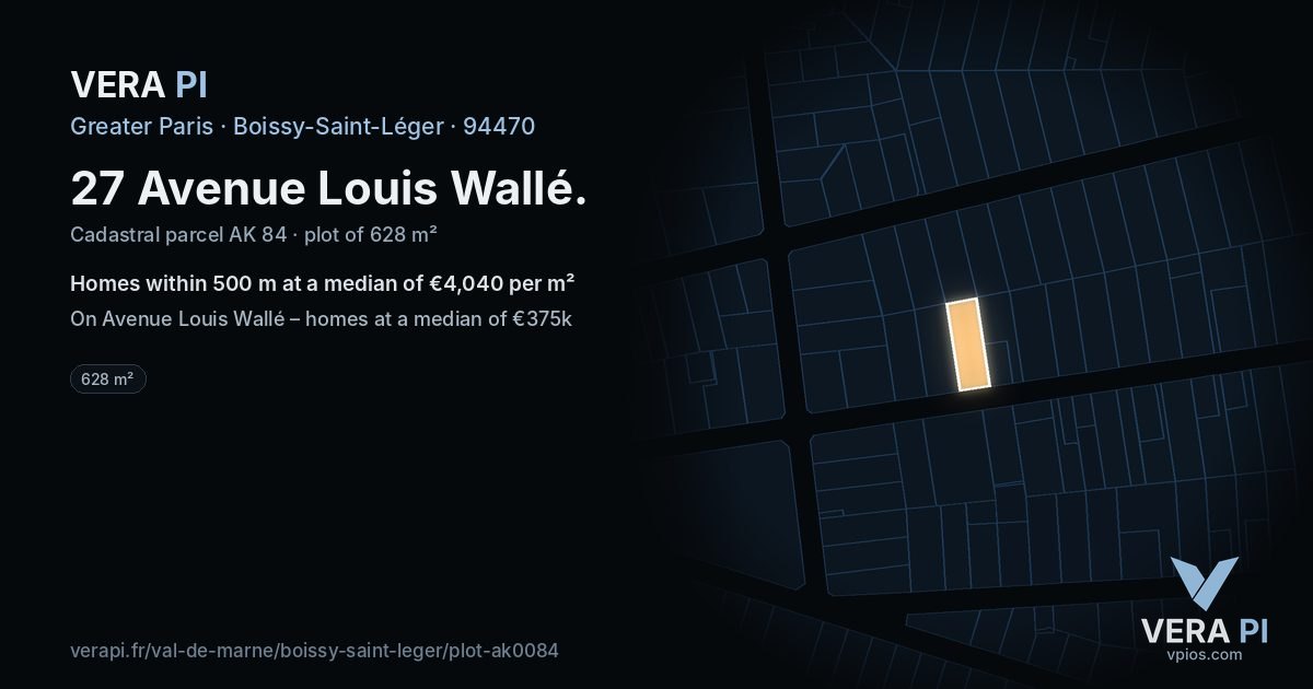 27 Avenue Louis Wallé, Boissy-Saint-Léger at night – the plot lit, the parcels around coloured by the prices near them