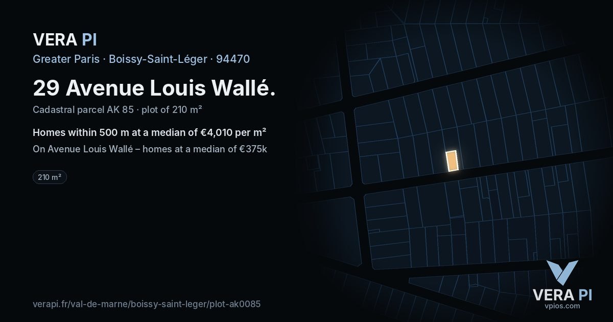 29 Avenue Louis Wallé, Boissy-Saint-Léger at night – the plot lit, the parcels around coloured by the prices near them