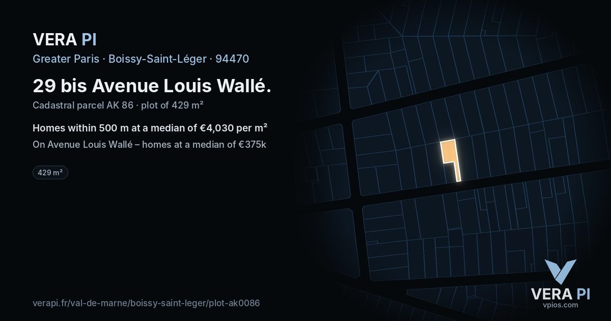 29 bis Avenue Louis Wallé, Boissy-Saint-Léger at night – the plot lit, the parcels around coloured by the prices near them
