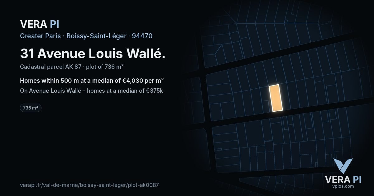 31 Avenue Louis Wallé, Boissy-Saint-Léger at night – the plot lit, the parcels around coloured by the prices near them