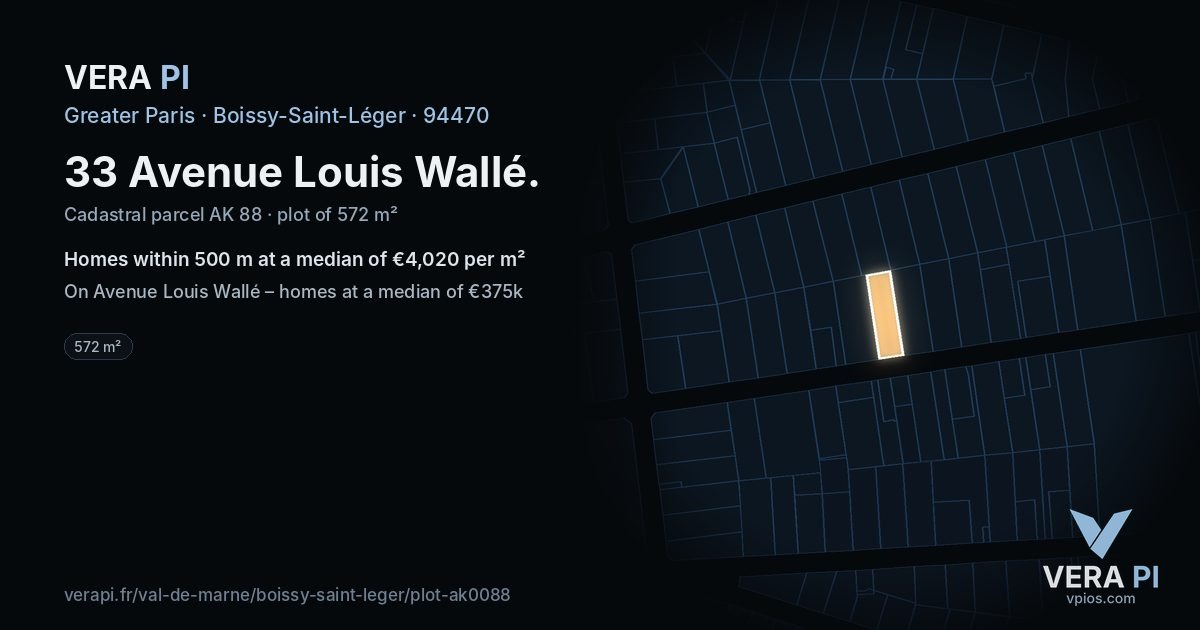 33 Avenue Louis Wallé, Boissy-Saint-Léger at night – the plot lit, the parcels around coloured by the prices near them