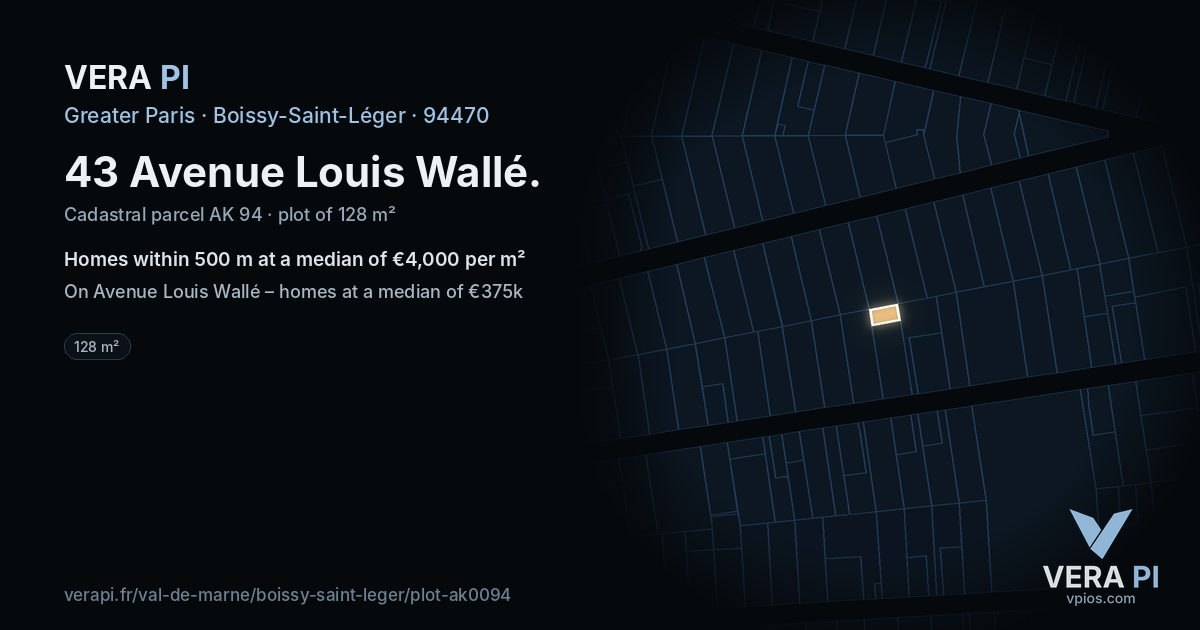 43 Avenue Louis Wallé, Boissy-Saint-Léger at night – the plot lit, the parcels around coloured by the prices near them