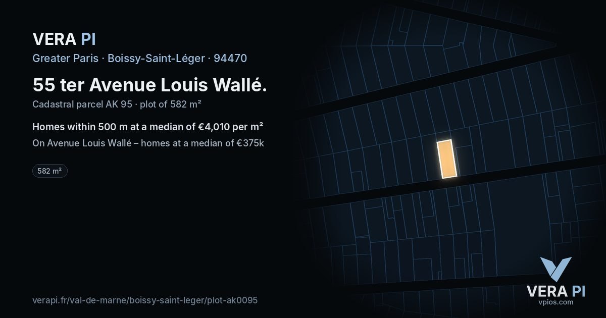 55 ter Avenue Louis Wallé, Boissy-Saint-Léger at night – the plot lit, the parcels around coloured by the prices near them