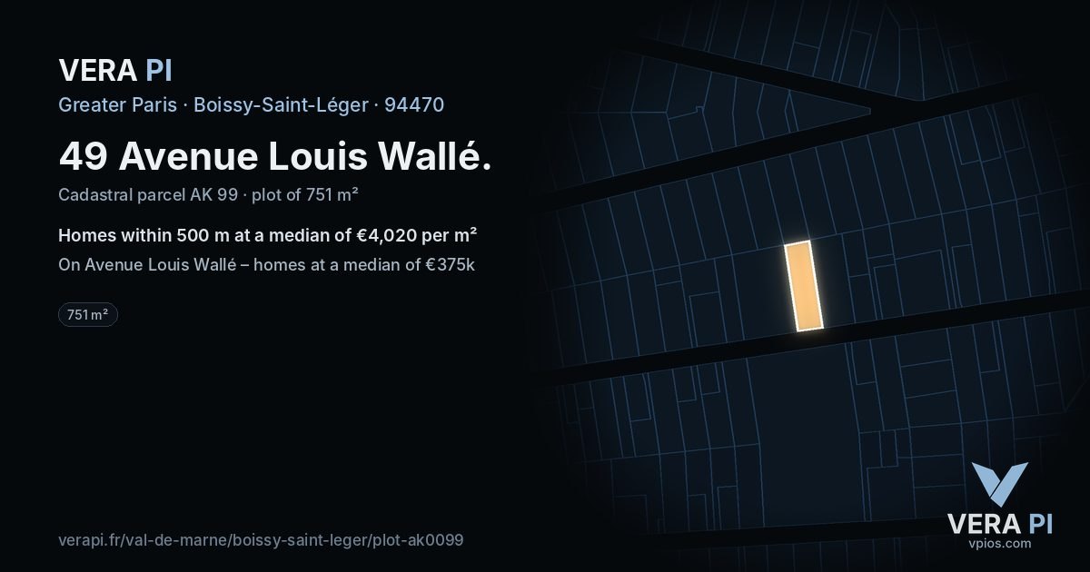 49 Avenue Louis Wallé, Boissy-Saint-Léger at night – the plot lit, the parcels around coloured by the prices near them