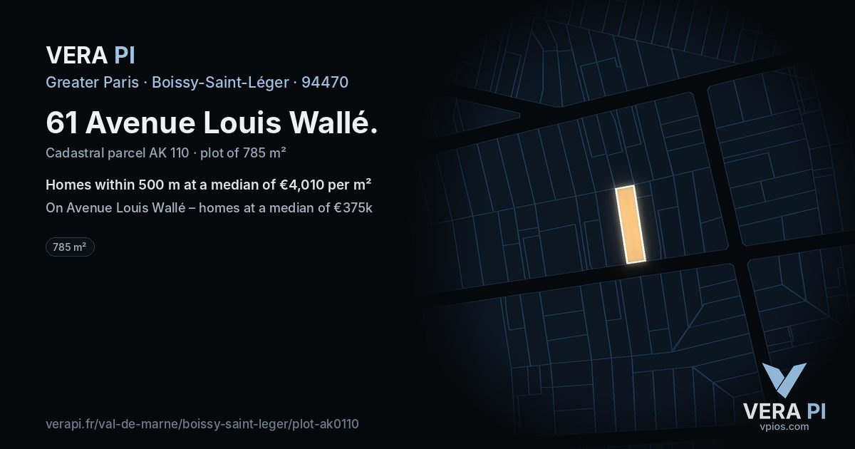 61 Avenue Louis Wallé, Boissy-Saint-Léger at night – the plot lit, the parcels around coloured by the prices near them