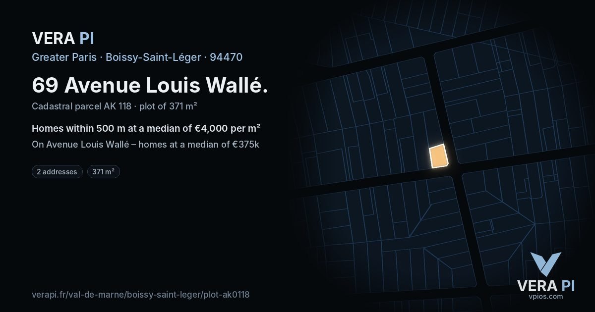 69 Avenue Louis Wallé, Boissy-Saint-Léger at night – the plot lit, the parcels around coloured by the prices near them