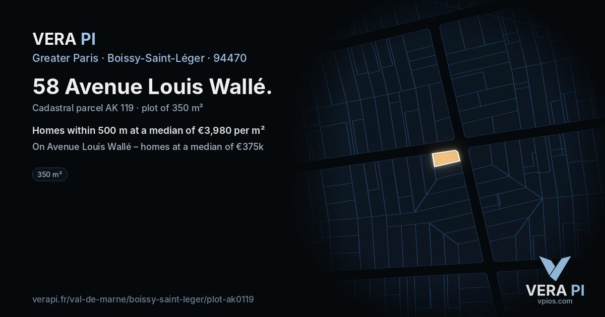 58 Avenue Louis Wallé, Boissy-Saint-Léger at night – the plot lit, the parcels around coloured by the prices near them