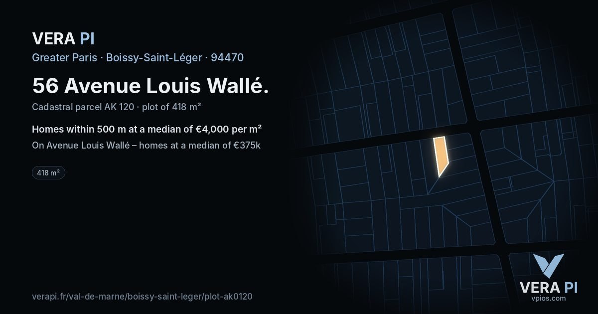 56 Avenue Louis Wallé, Boissy-Saint-Léger at night – the plot lit, the parcels around coloured by the prices near them