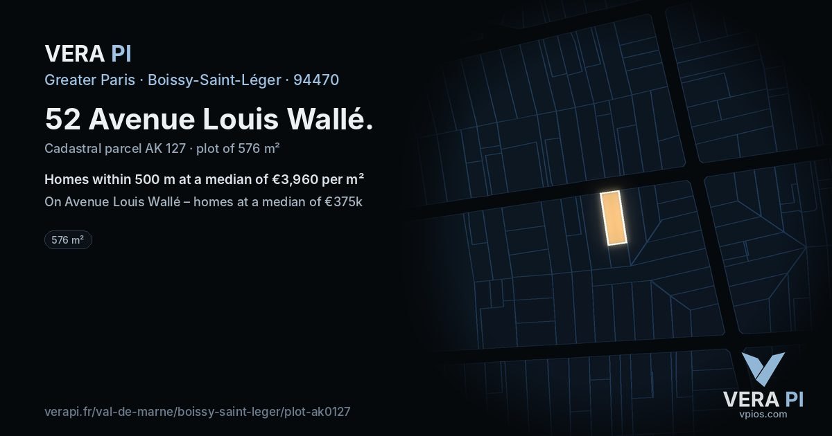 52 Avenue Louis Wallé, Boissy-Saint-Léger at night – the plot lit, the parcels around coloured by the prices near them